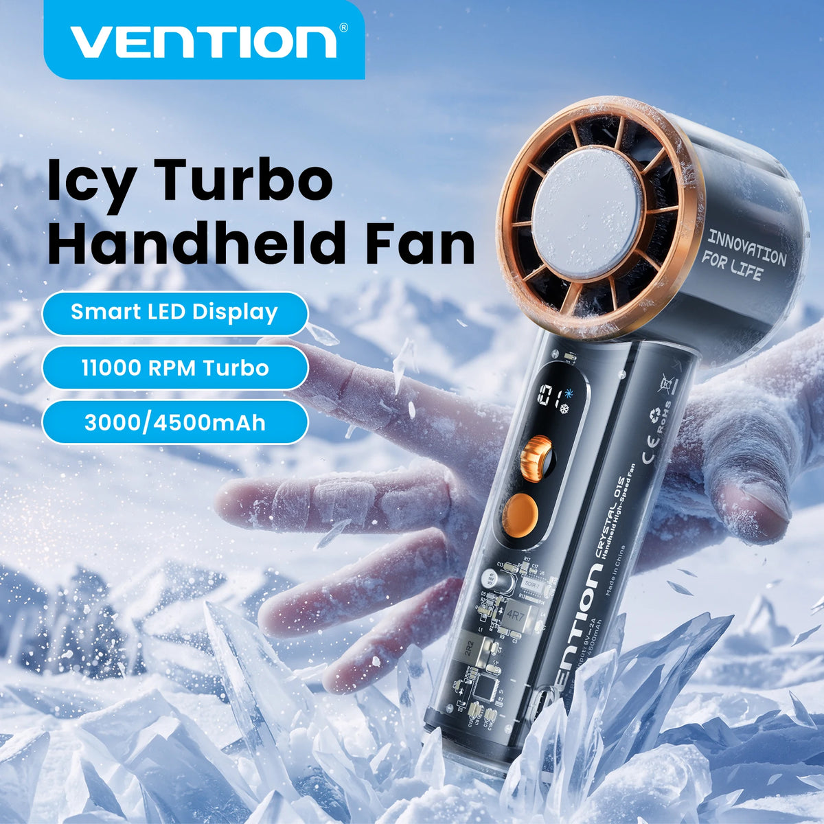 Vention Turbo Handheld Fan Superconductive Cooling Portable Outdoor Camping 11000 RPM Speed Stepless LED Digital Display Fan