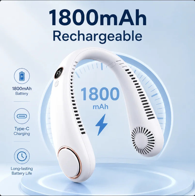 New Mini Neck Mounted Fan 5 File Speed Summer Sports Fan Outdoor Sports Fans USB Rechargeable Air Cooler for Home Office Bedroom